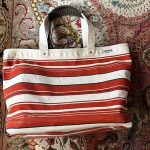Jack Spade Large Canvas and Leather Orange Striped Tote